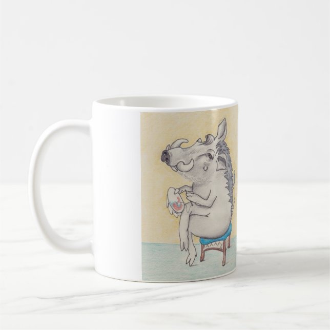 Taza De Café Warthog humorístico haciendo bordado (Izquierda)
