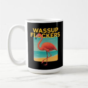 Taza De Café Wassup Flockers Funny Flamingo Retro Beach Cita