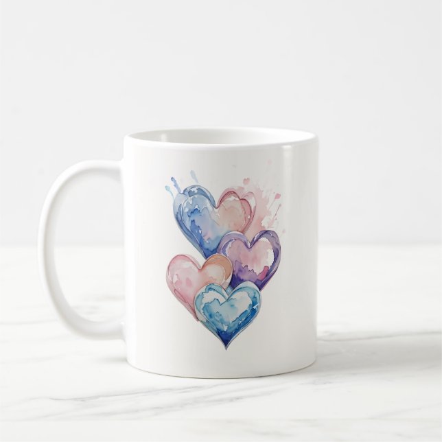 Taza De Café Water Colour Painted Hearts (Izquierda)