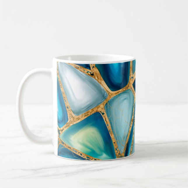 Taza De Café Watercolor and gold cells - ocean (Izquierda)