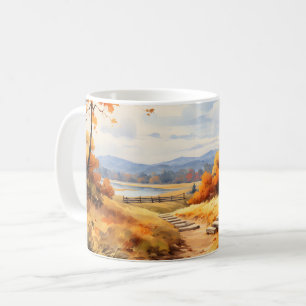 Taza De Café Watercolor Autumn Road Pumpkin Caída Saltos