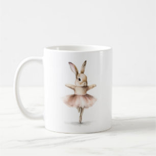 Taza De Café Watercolor Ballerina Bunny Dancing Tan Pink