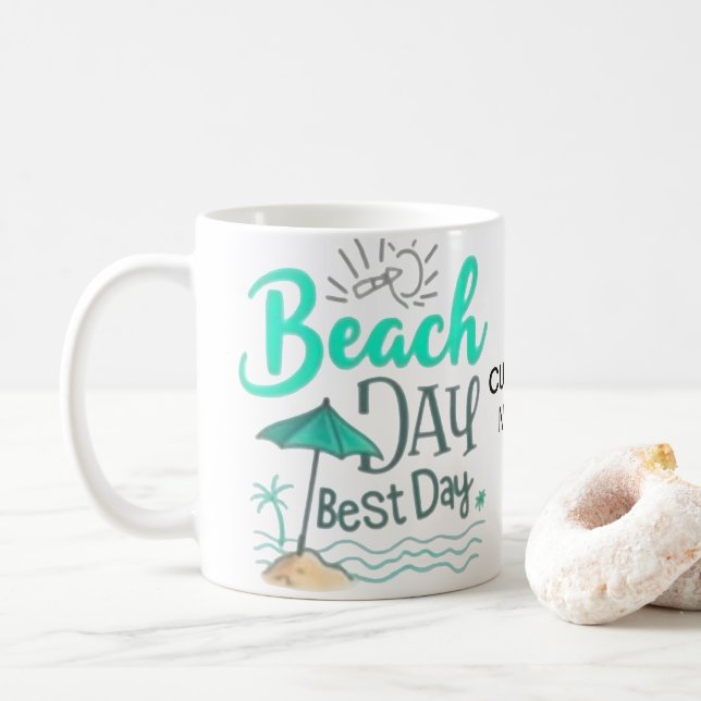 Taza De Café Watercolor Beach Day Best Day Mug (Con donut)