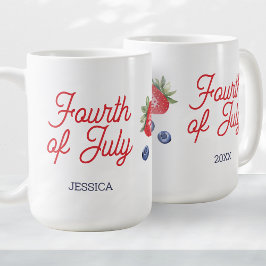 Taza De Café Watercolor Berries Guión personalizado 4 de julio