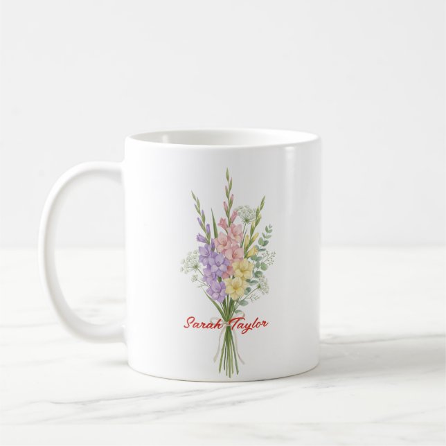 Taza De Café Watercolor Birth Flower Larkspur Custom (Izquierda)