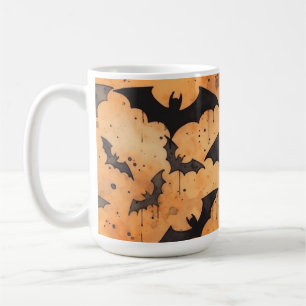 Taza De Café Watercolor Black Bats en el Naranja