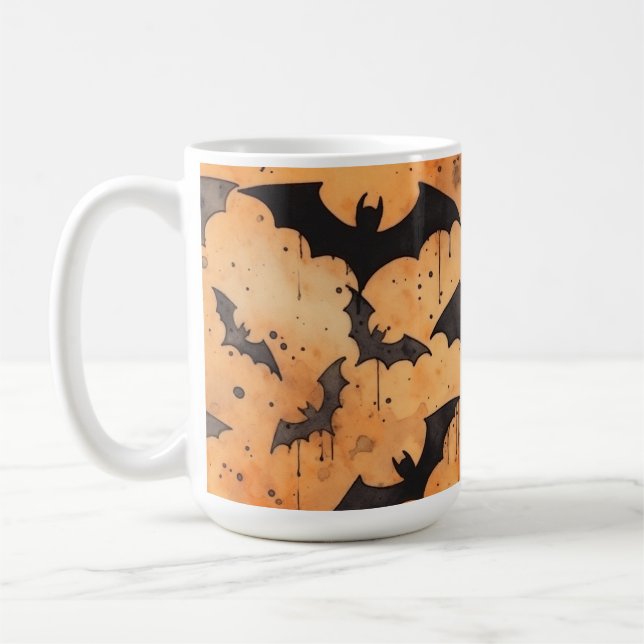 Taza De Café Watercolor Black Bats en el Naranja (Izquierda)