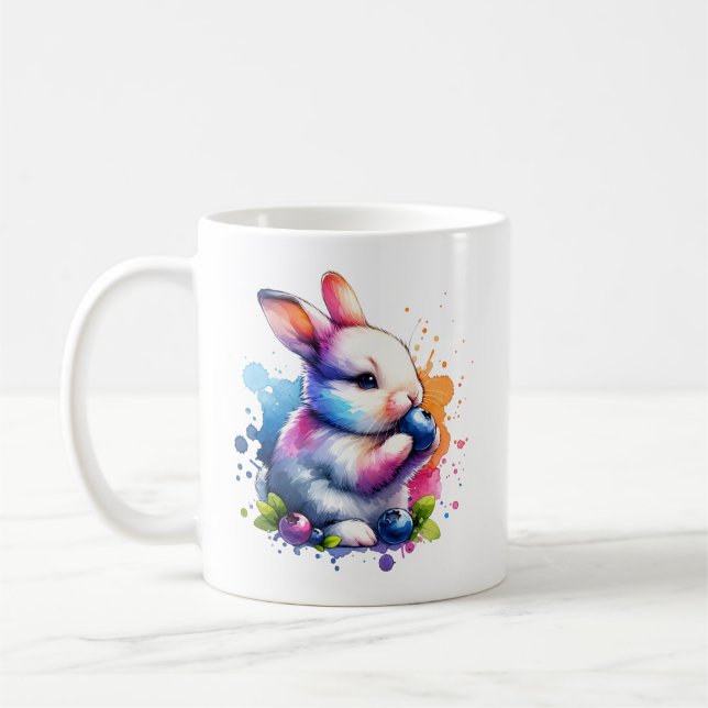 Taza De Café Watercolor Blueberry Bunny (Izquierda)
