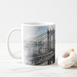 Taza De Café Watercolor Brooklyn Bridge Coffee Mug - Elegante