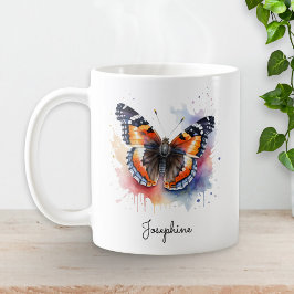 Taza De Café Watercolor Butterfly Red Admiral Personalized Mug