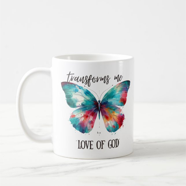 Taza De Café Watercolor butterfly with Christian quote: "God's  (Izquierda)