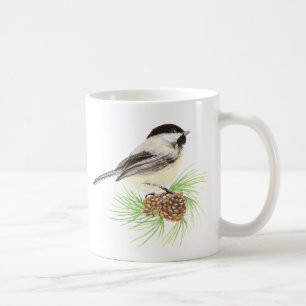 Taza De Café Watercolor Chickadee Arte de la Naturaleza de Pino