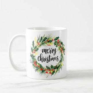 Taza De Café Watercolor Christmas Wreath Mug – Merry Christmas 