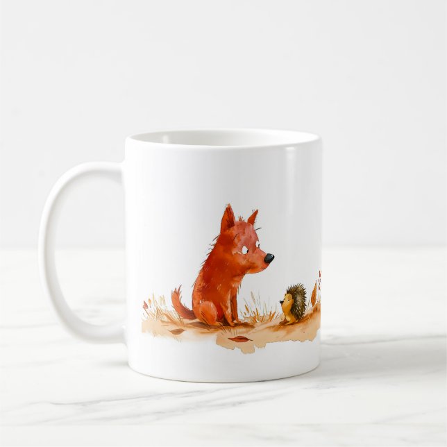 Taza De Café Watercolor Comic Dog and Hedgehog Encounter (Izquierda)