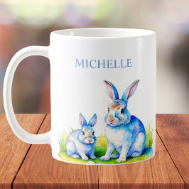 Taza De Café Watercolor Conejo Conejo Conejo Pascua