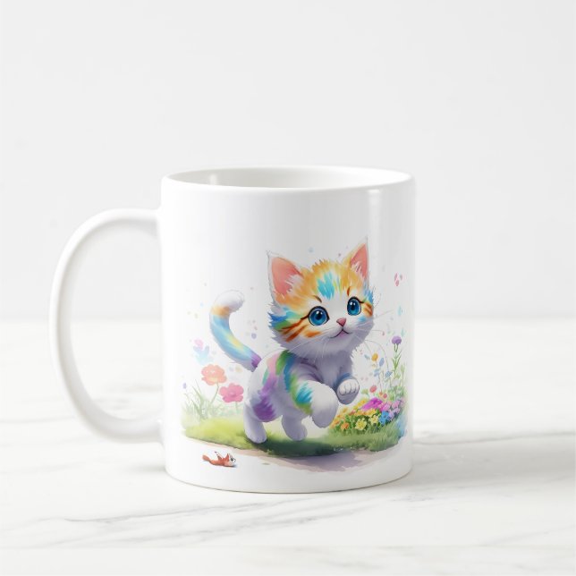 Taza De Café Watercolor Cute cat (Izquierda)