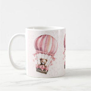Taza De Café Watercolor Cute Rosa Teddy Bear Balón de aire cali