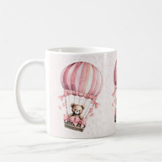 Taza De Café Watercolor Cute Rosa Teddy Bear Balón de aire cali