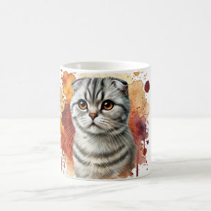 Taza De Café Watercolor de gato de color Plata Plegable Escoces