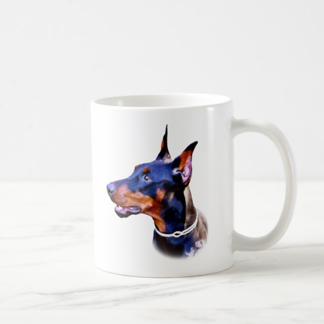 Taza De Café Watercolor Doberman Pinscher (Derecha)