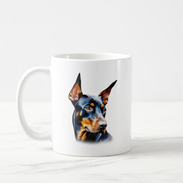 Taza De Café Watercolor Doberman Pinscher (Izquierda)
