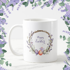 Taza De Café Watercolor Easter Lavender Wreath Eggs Cute Bunny
