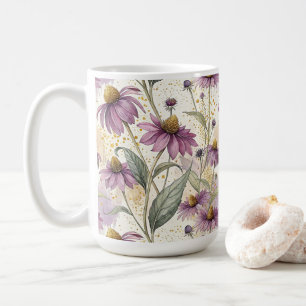 Taza De Café Watercolor Echinacea Purple & Gold