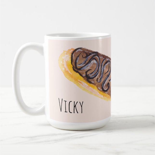Taza De Café Watercolor Eclaires Donuts Divertido Rosa Whimisca (Izquierda)