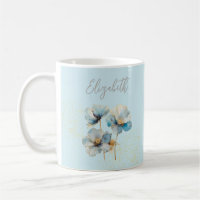 Watercolor Elegante Blue Poppies Gold Dust