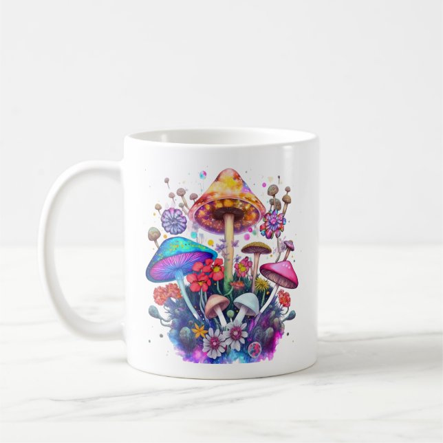 Taza De Café Watercolor Fantasy Mushrooms (Izquierda)