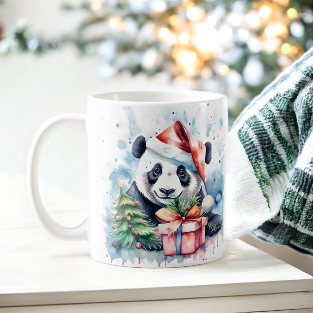Taza De Café Watercolor Festiva Panda Navidades Mug (Subido por el creador)