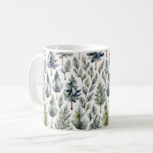 Watercolor Fir Tree Forest Pattered Green Mug