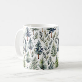 Taza De Café Watercolor Fir Tree Forest Pattered Green Mug