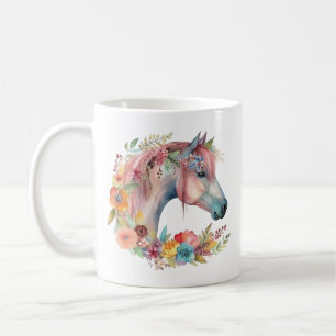 Taza De Café Watercolor Flor Boho Horse Pastel