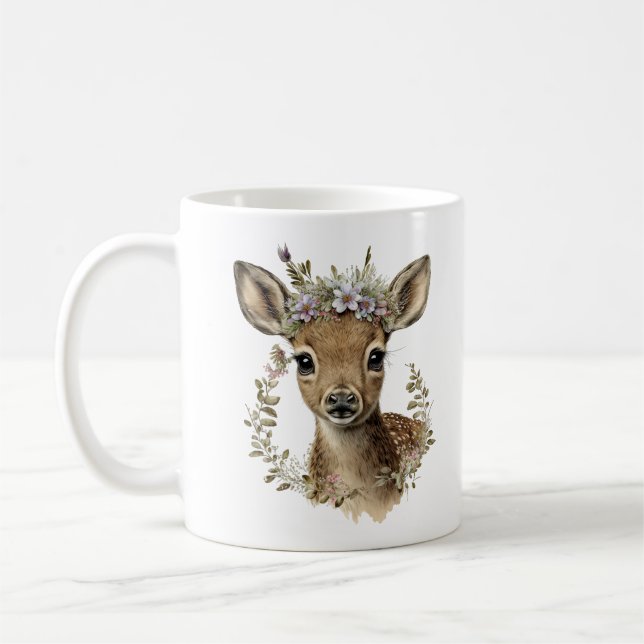 Taza De Café Watercolor Floral Baby Deer Cute (Izquierda)
