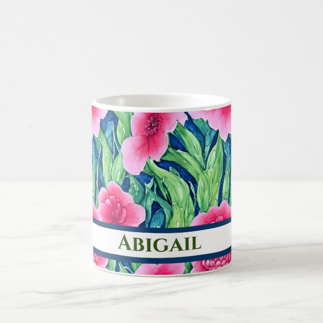 Taza De Café Watercolor Floral Personalizado Café Mug (Centro)