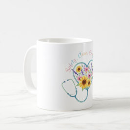 Taza De Café Watercolor Floral Stethoscope Heart Nurse Gift