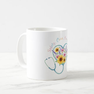 Taza De Café Watercolor Floral Stethoscope Heart Nurse Gift