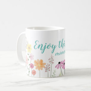 Taza De Café Watercolor Flower Meadow Disfruta este momento
