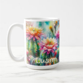 Taza De Café Watercolor Flowering Succulent Cacti Personalized