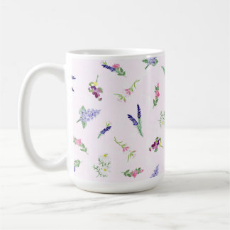Taza De Café Watercolor Flowers on Pale Pink Lacy Texture