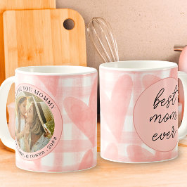 Taza De Café Watercolor Gingham Hearts Mother's Day Photo