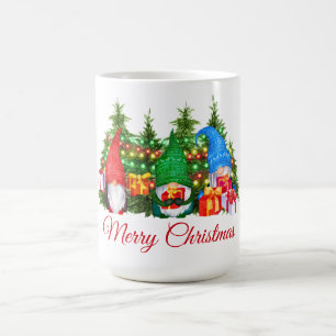 Taza De Café Watercolor Gnomes Red Merry Christmas Lights
