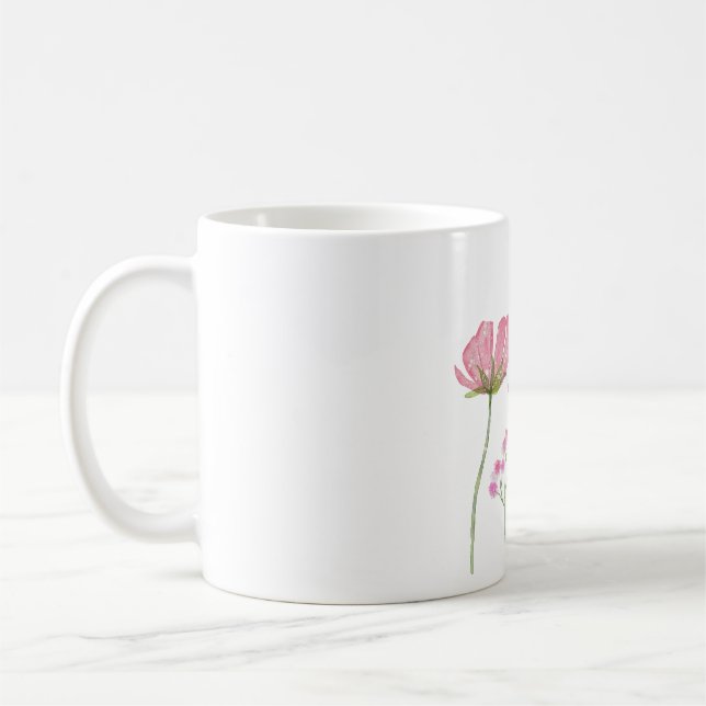 Taza De Café Watercolor Hand-painted Pink Wildflowers  (Izquierda)