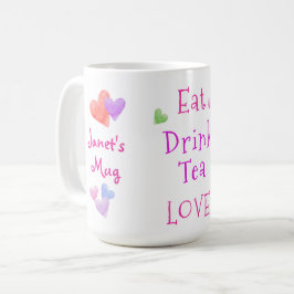 Taza De Café Watercolor Hearts EAT Drink Tea LOVE
