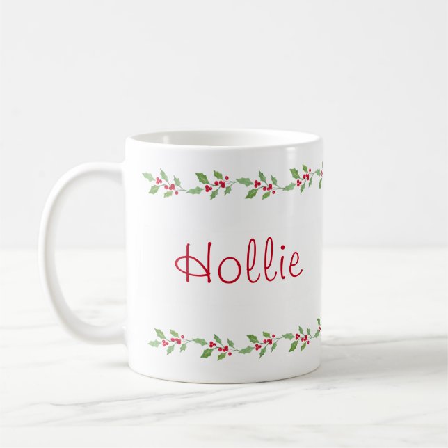 Taza De Café Watercolor Holly Garland (Izquierda)