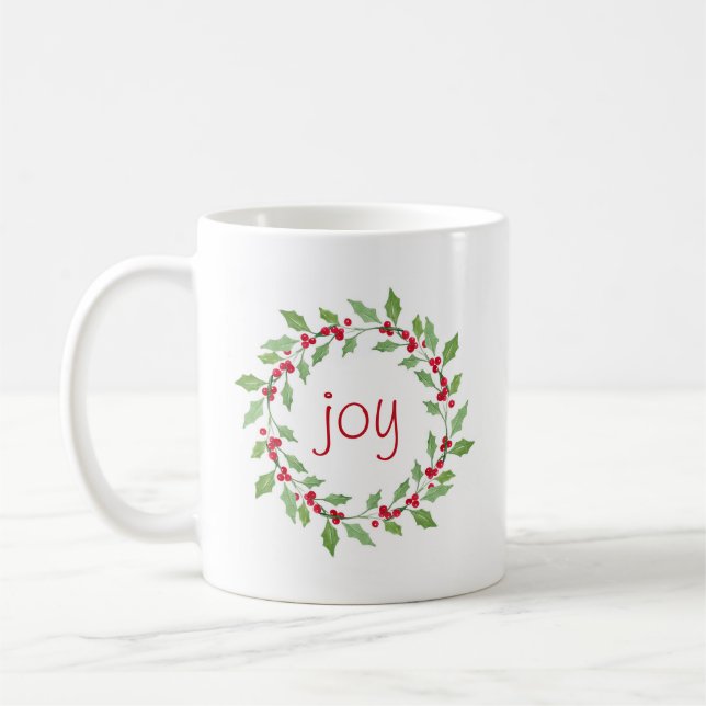 Taza De Café Watercolor Holly Wreath (Izquierda)