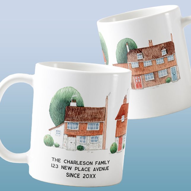 Taza De Café Watercolor House New Home Personalized (Traditional watercolor houses and cottages personalized custom text mug)