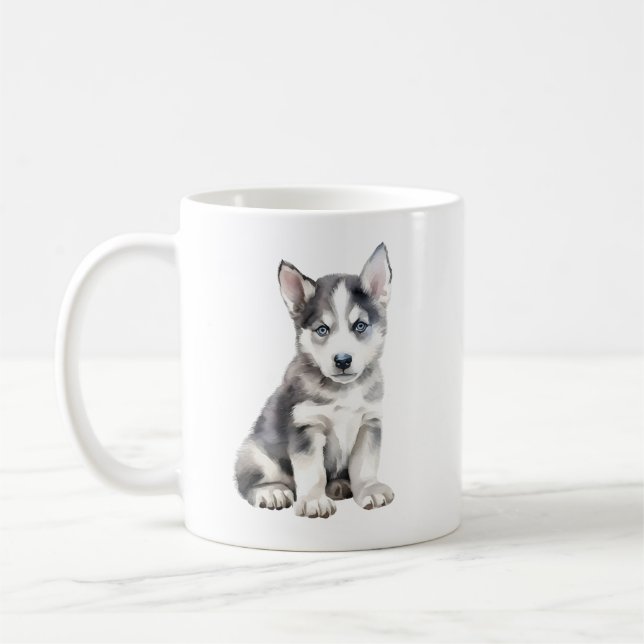 Taza De Café Watercolor Husky Dog (Izquierda)