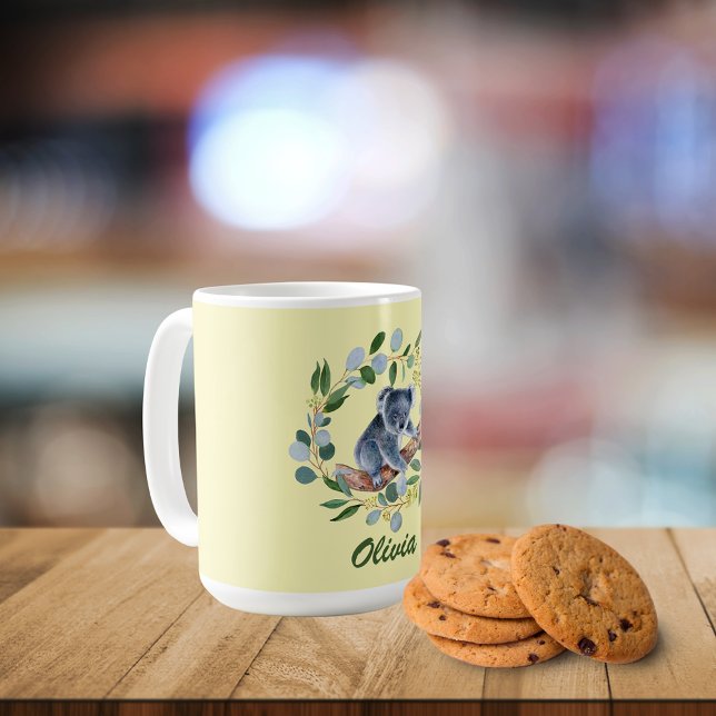 Taza De Café Watercolor Koala y Eucalyptus Wreath (Subido por el creador)
